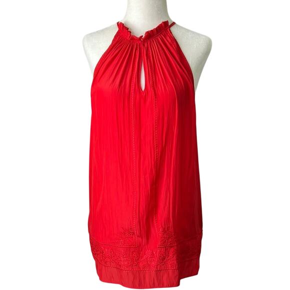 Women’s Ramy Brook sleeveless high neck red keyhole embroidered top size medium - Picture 1 of 6